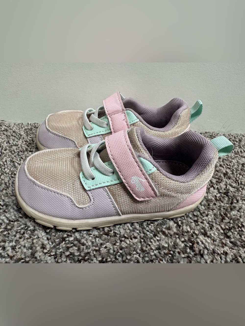 See Kai Run Gray and Pastel No-Tie Velcro Toddler Sneakers Size 8c